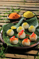 Ketan Serundeng is Indonesian Snack Made  from Sticky Rice Ball with Coconut Floss/Grated Coconut Floss