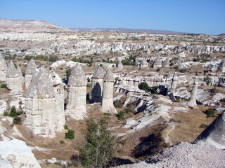 Panorama from above of an infinite number of volcanic rocks of various shapes in the Gorkundere...