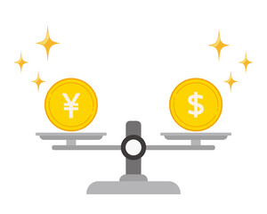 お金と天秤のベクターイラスト　コイン　ゴールド　