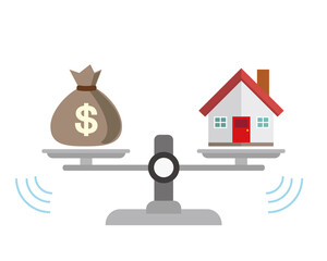 お金と天秤のベクターイラスト　コイン　ゴールド　