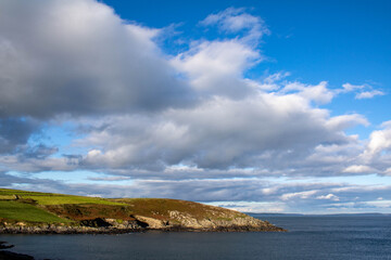 Fototapeta na wymiar The rocky Irish coastline over looking the Atlantic ocean from County Cork.
