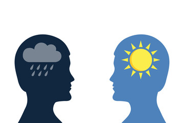 mental health concept man with rain and sun symbol silhouette vector illustration EPS10