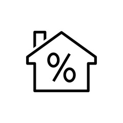 Concepto Real Estate. Logotipo casa con símbolo porcentaje con lineas en color negro