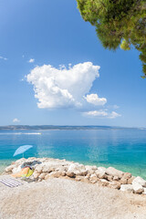 Amazing Croatian clean beaches with blue sky in Brela, Dalmatia, Croatia