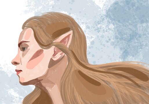 Disegno grafico una bella donna con le orecchie da elfo 