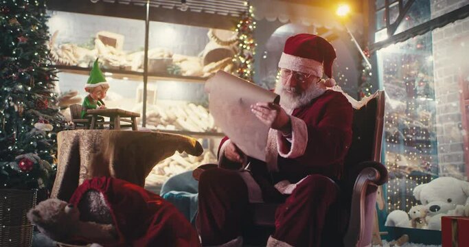 Santa Claus and elves preparing for Christmas