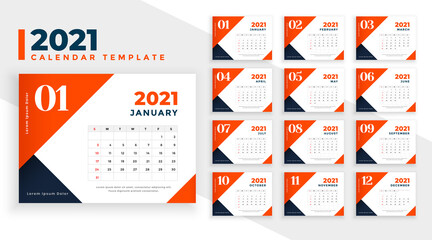 orange 2021 new year calendar design template