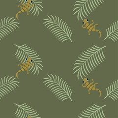 Vector palm leaves and gecko seamless pattern