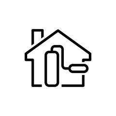 Logotipo con rodillo de pintura en contorno de casa con lineas en color negro