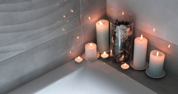 Burning candles in the spa salon