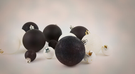 Christmas balls to decorate a Christmas tree on a white background. Black and white