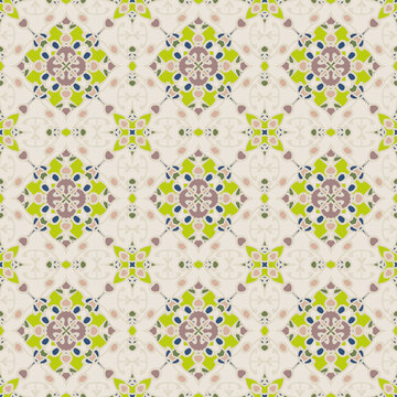 Creative color abstract geometric pattern in pink green brown, vector seamless, can be used for printing onto fabric, interior, design, textile, rug, carpet, tiles.