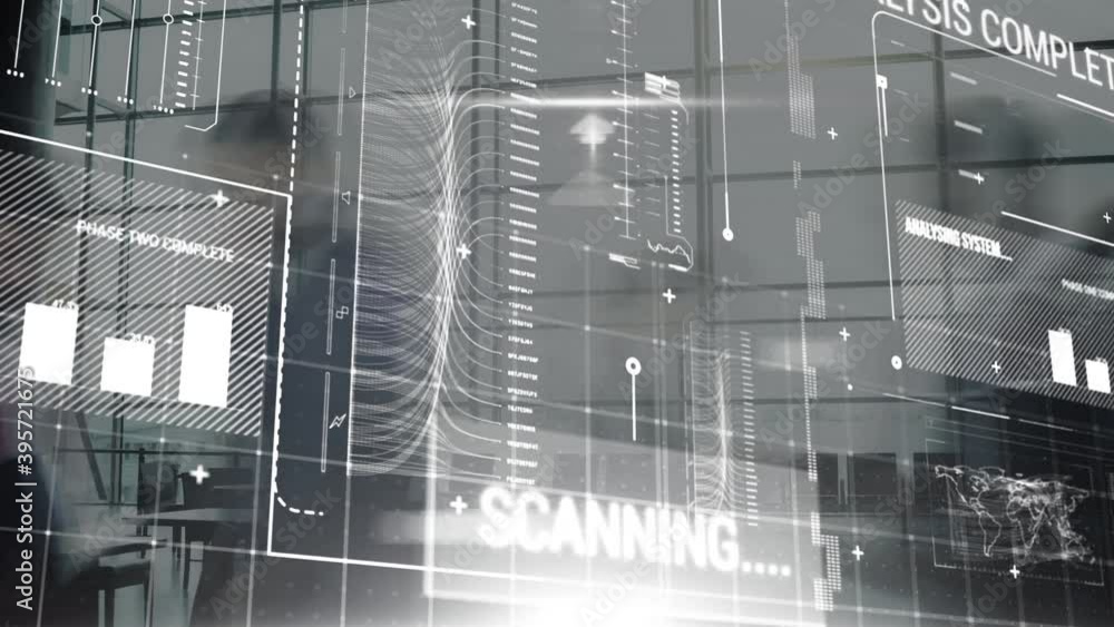 Poster digital interface with data processing against people walking in office