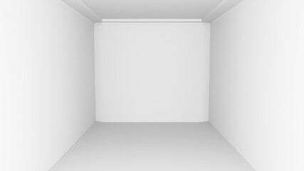 Empty room inside interior, realistic 3d illustration. Abstract white room, empty wall. Realistic white light in the room. Beautiful background for your product. 3D Render