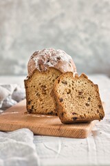 Sweet cake with raisins.