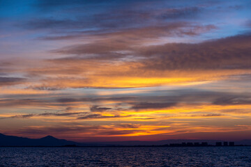 sunset in the Mediterranean sea view from the sea
