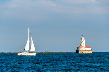 Chicago Harbor Lighthouse view on Mixhigan Lake