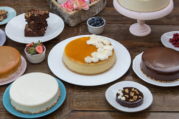 Set of different delicious cakes