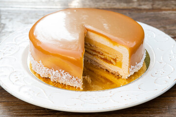 Mousse cake with cream, condensed milk