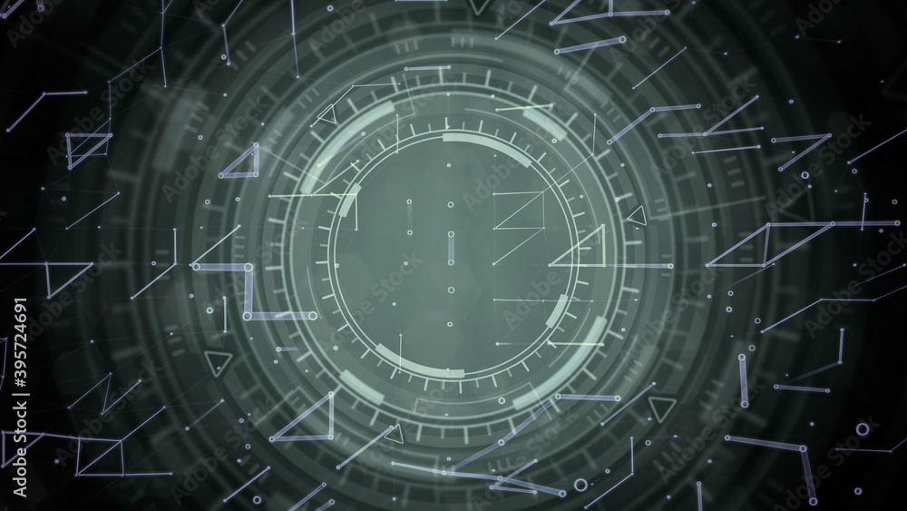 Poster vivid digital abstract background of moving hud or ui circles, it concept - abstract 3D rendering