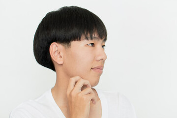 Closeup portrait of attractive young man face