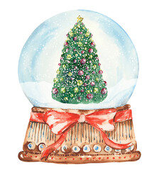 Watercolor christmas snow globe clipart, Vintage Christmas diy cards with snowglobe - 395725488