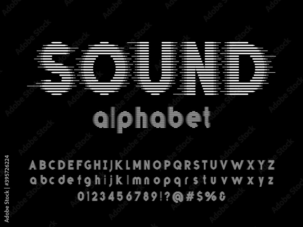 Fototapete sound wave style alphabet design with uppercase, lowercase, numbers and symbol