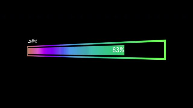 Looped gradient loading bar animation against black background. 