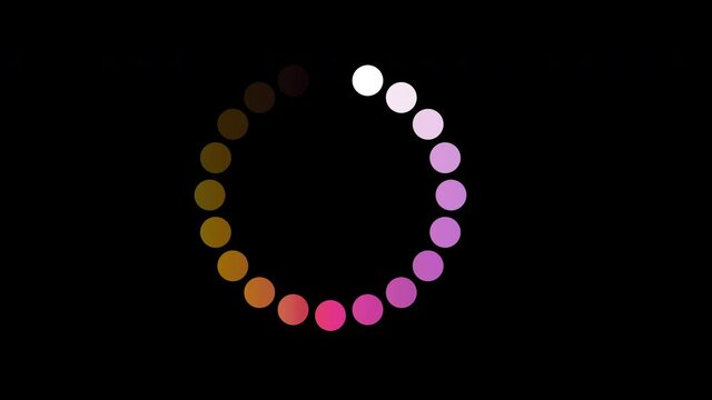 Looped gradient  loading circle icon animation against black background. 