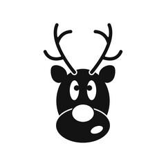 Reindeer black icon Christmas card. Isolated on white background, vector illustration. Christmas Design
