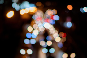 Bokeh from car lights in Bangkok, Thailand, Blurred background.