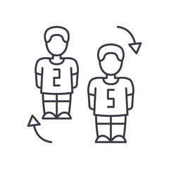 Football change icon, linear isolated illustration, thin line vector, web design sign, outline concept symbol with editable stroke on white background.