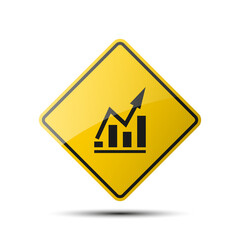 yellow diamond road sign with a black border and an image diagram on white background. Illustration