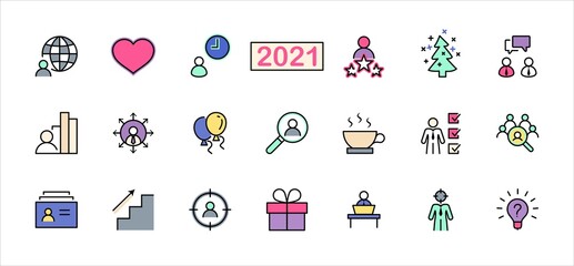Naklejka premium Set of Head Hunting Related Vector Line Icons. Contains such Icons as Career growth, Bulb, Candidate, Search, CV, Card Index, Outsource and more. Editable Stroke. 32x32 Pixel Perfect