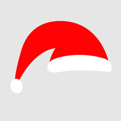 Santa hat icon. Red Santa Claus hats cap, costume. Merry Christmas New Year xmas template. Cute cartoon template for greeting cards, invitation. Flat design. White background. Isolated.
