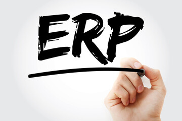 ERP - Enterprise Resource Planning acronym with marker, business concept background