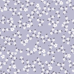 Simple vintage pattern. Small white flowers. Gray background. Vector texture. Elegant print for Wallpaper.
