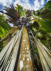 Coco de Mer palm tree in the Valle de Mai palm forest on Praslin island. Seychelles.