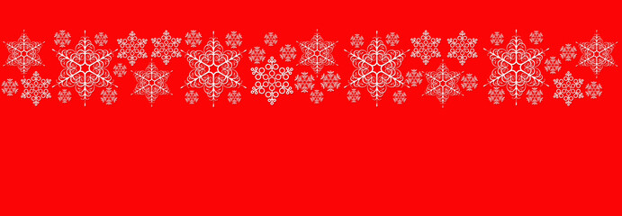 Merry Christmas and Happy New year. Background for winter holidays, white snowflakes on a red background.