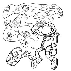 Coloring antistress page for adults 
and children. Astronaut with space paint.