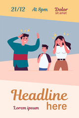 Man and woman tired of migraine. Cartoon people suffering from headache flat vector illustration. Depression and headache concept for banner, website design or landing web page