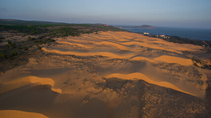 Fototapeta na wymiar Sunset Aerial Droneshot from a empty desert in Vietnam Mui ne