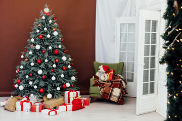 New Year's Interior Christmas Tree with home gifts