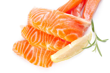 Fresh salmon sashimi slices and lemon