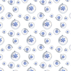 Blue and silver Christmas ball isolated on site background as a seamless festive pattern