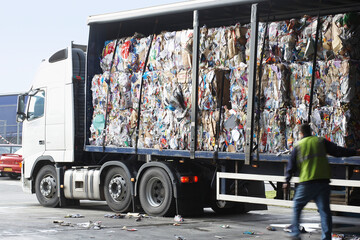 Stacks Of Recycled Paper In Lorry