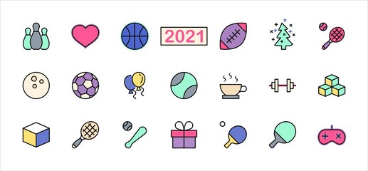Set of Sports balls, hobbies, entertainment vector line icons. It contains symbols of football, basketball, bowling, tennis and much more. Editable Stroke. 32x32 pixels.