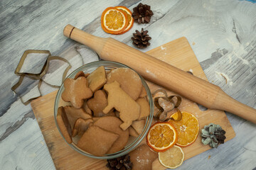 Cooking ginger cookies. Pastry cooking, home cooking concept. Christmas. New Year.