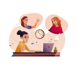 Team of people working by video call, conference or education. Online meeting or education. Friends talking during quarantine. Cartoon vector illustration.