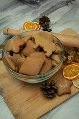 Fototapeta premium Cooking ginger cookies. Pastry cooking, home cooking concept. Christmas. New Year.